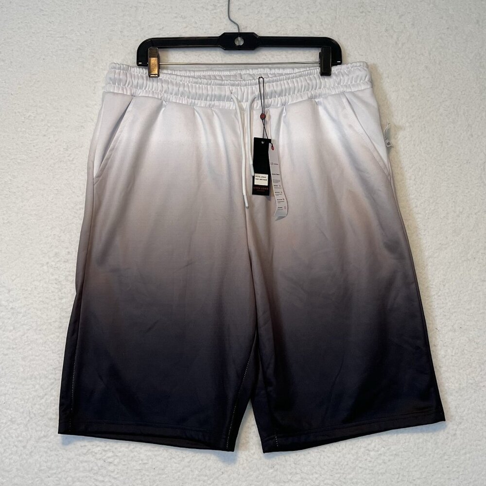 Linea Uomo Shorts Mens Lg Gray Black Atleisure Gym Full Elastic Waist Workout